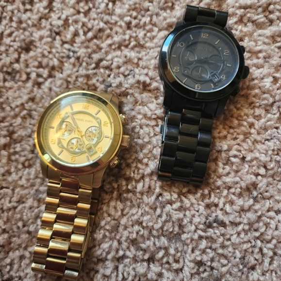 TWO Michael Kors Gold and Black Chronograph Watches - Picture 1 of 4